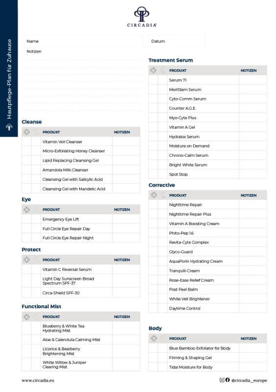 Circadia - Hautpflegeplan A5, 50 Blatt